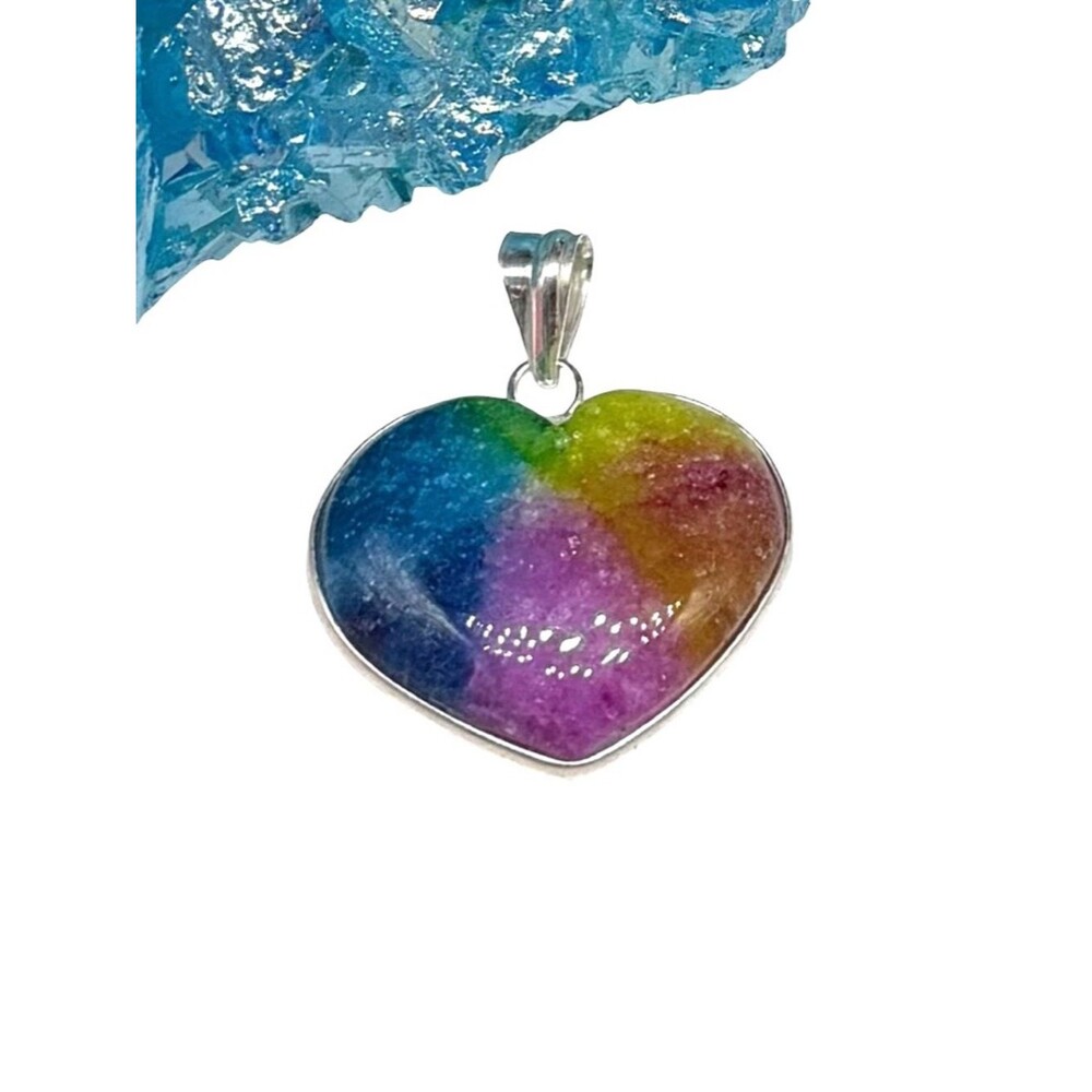 Rainbow Solar Quartz Heart Shaped Necklace Pendant Silver Plated